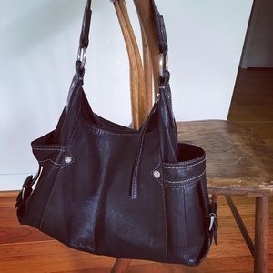 Fossil LARGE black leather shoulder bag